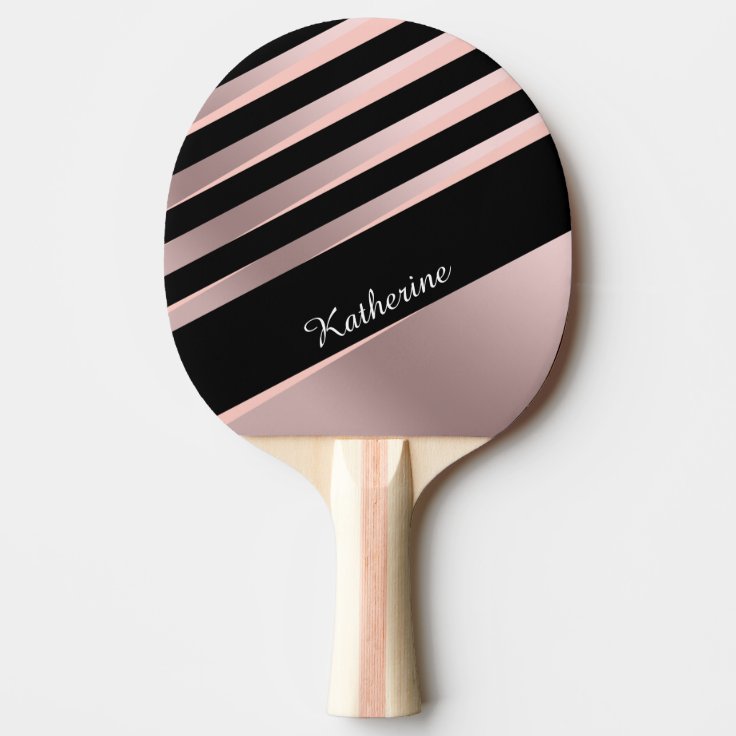 Elegant girly abstract rose gold, black & pink ping pong paddle | Zazzle