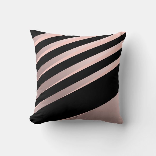Elegant girly abstract rose gold, black & pink throw pillow (Front)