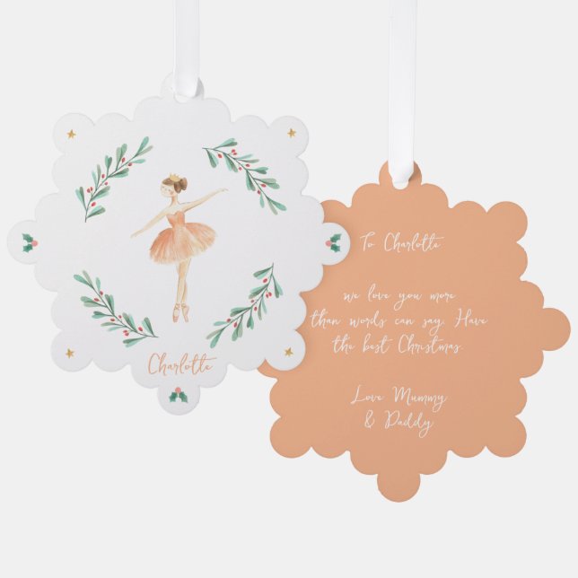 Elegant girly ballerina peach cute Christmas Ornament Card (Front/Back)