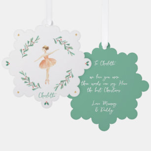 Elegant girly ballerina peach green cute Christmas Ornament Card
