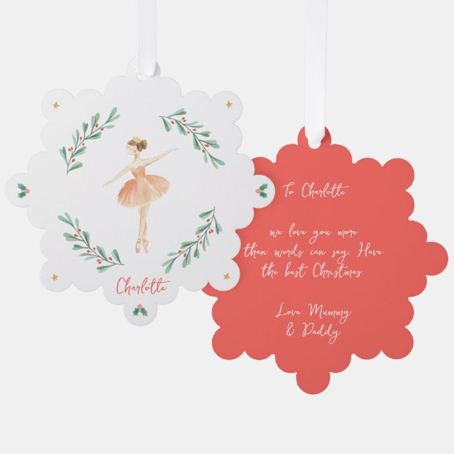 Elegant girly ballerina traditional cute Christmas Ornament Card (Front/Back)