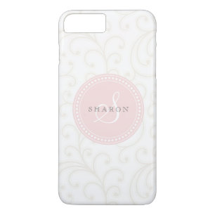 Elegant girly beige white floral pattern monogram iPhone 8 plus/7 plus case