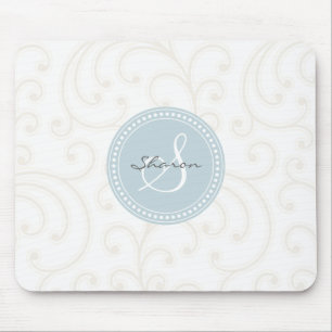 Elegant girly beige white floral pattern monogram mouse pad