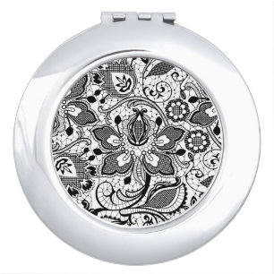 Elegant Girly Black And White Vintage Lace Compact Mirror