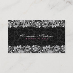 Elegant Girly Black &amp; White Lace &amp; Damasks Business Card