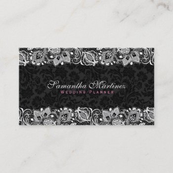 Elegant Girly Black & White Lace & Damasks Business Card by artOnWear at Zazzle
