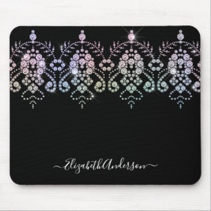 Elegant Girly Black White Monogram Name Mouse Pad