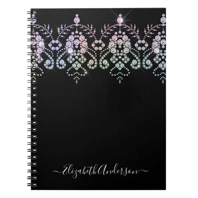 Elegant Girly Black White Monogram Name Notebook (Front)