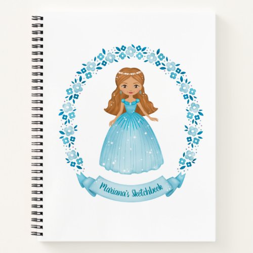 Elegant Girly Blue Artist Monogram Sketchbook Notebook
