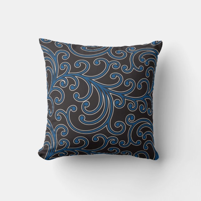 Elegant girly blue floral pattern monogram throw pillow (Front)