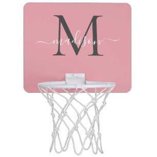 Elegant Girly Blush Pink Gray Monogram Script Name Mini Basketball Hoop