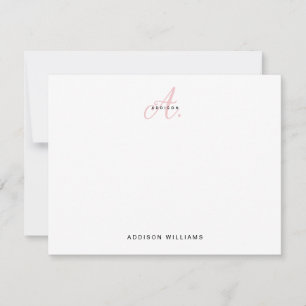 Elegant Girly Blush Pink Script Monogram Note Card