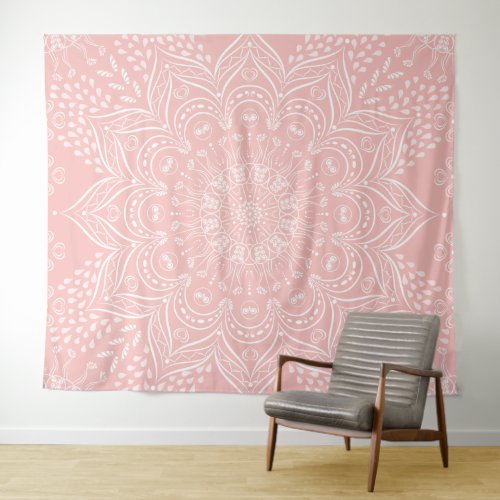 Elegant Girly Boho Light Pink Mandala Tapestry