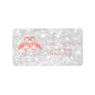 Elegant Girly,Bokeh,Pink Flamingos,Hearts Label