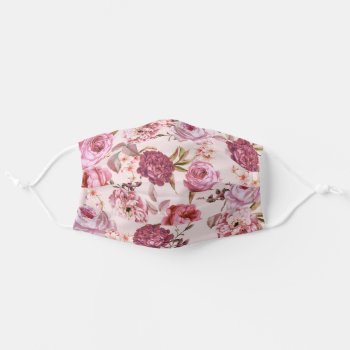 Elegant Girly Burgundy Red Pink Flowers Safety Adult Cloth Face Mask by BlackStrawberry_Co at Zazzle