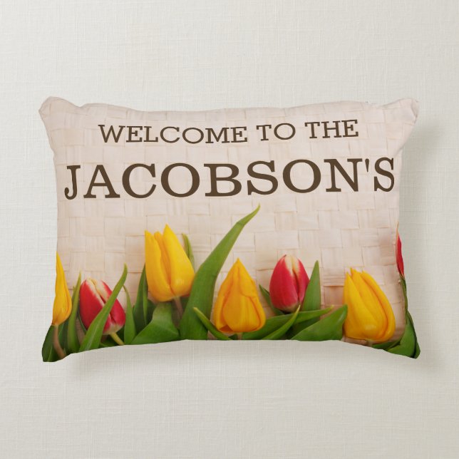 Elegant Girly Chic Floral Family Name Personalized Decorative Pillow (Front)