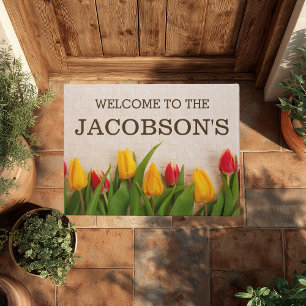 Elegant Girly Chic Floral Family Name Personalized Doormat
