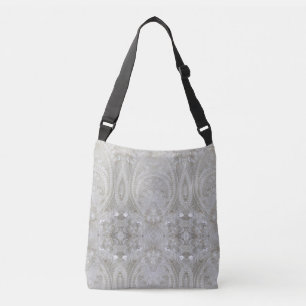 elegant girly chic gray cream beige white floral crossbody bag