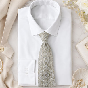 elegant girly chic gray cream beige white floral neck tie