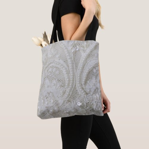 elegant girly chic gray cream beige white  floral tote bag