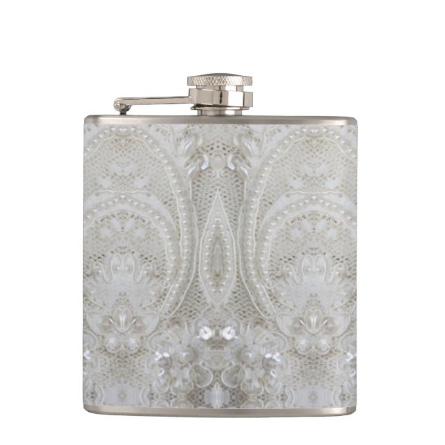 elegant girly chic grey cream beige white  floral flask (Front)