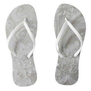 elegant girly chic grey cream beige white floral flip flops