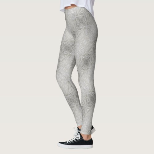 elegant girly chic grey cream beige white  floral leggings