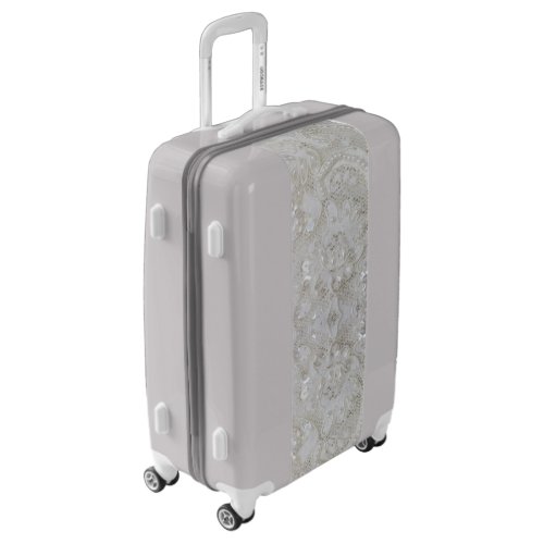 elegant girly chic grey cream beige white  floral luggage