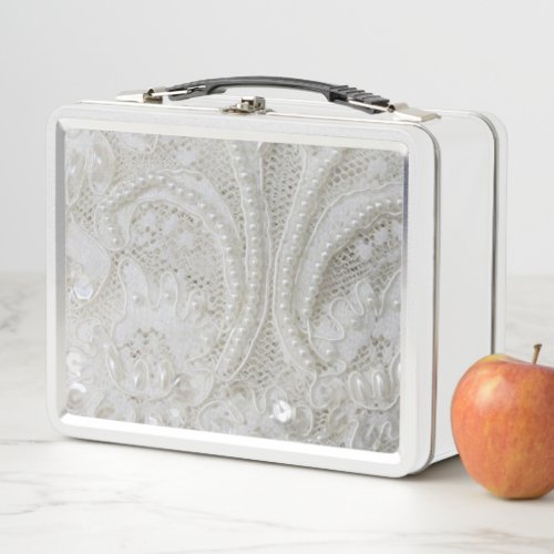 elegant girly chic grey cream beige white  floral metal lunch box