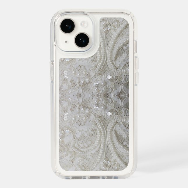 elegant girly chic grey cream beige white  floral speck iPhone case (Front)