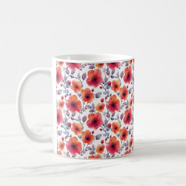 Elegant Girly Chic Stylish Modern Red Flowers Coffee Mug (Left)