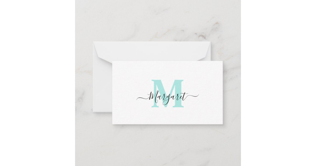 Elegant Girly Chic Teal Monogram Note Card | Zazzle