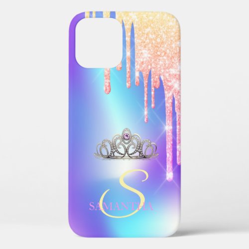 Elegant Girly Chic Tiara Cool Glitter Drips iPhone 12 Case