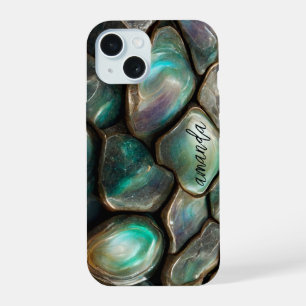 Elegant Girly Colorful Abalone Stones Personalized iPhone 15 Case