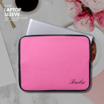 Elegant Girly Cute Fun Hot Pink Script Name Laptop Sleeve<br><div class="desc">This cute hot pink laptop sleeve features an elegant personalization, adding a touch of fun to your workday. The elegant black monogram in script adds a personal touch and makes it a unique accessory. Perfect for protecting your laptop from scratches and bumps, it fits snugly and securely. The slim design...</div>