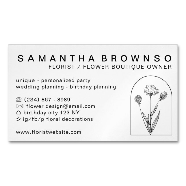 Elegant Girly Dandelion Florist Professional Business Card Magnet (Front)