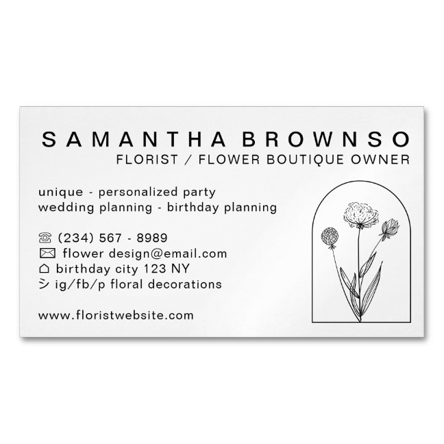 Elegant Girly Dandelion Florist Professional Business Card Magnet