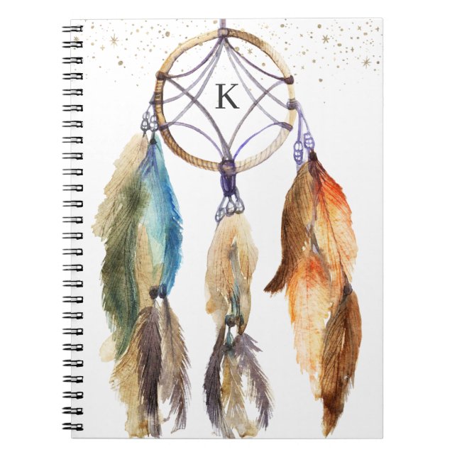 Elegant Girly Dreamcatcher Feather Personalized Notebook (Front)
