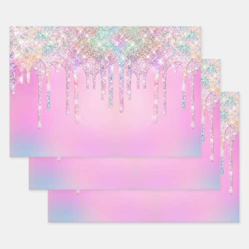 Elegant girly dripping faux pink glitter  wrapping paper sheets