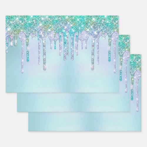 Elegant girly dripping faux turquoise glitter wrapping paper sheets