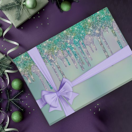 Elegant girly dripping faux turquoise glitter wrapping paper sheets