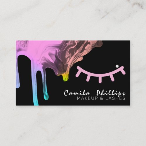 Elegant Girly Dripping Marble Pink Lashes Script Business Card