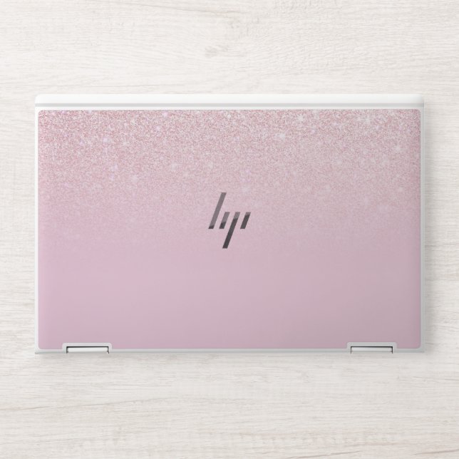 Elegant Girly Dusty Pink Rose Glitter Ombre HP Laptop Skin (Front)