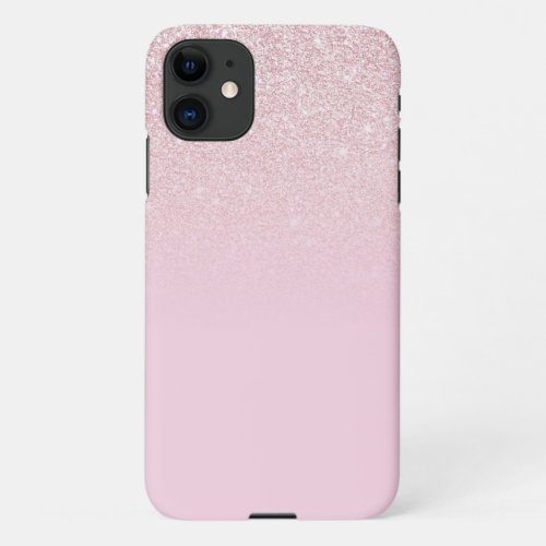 Elegant Girly Dusty Pink Rose Glitter Ombre iPhone 11 Case