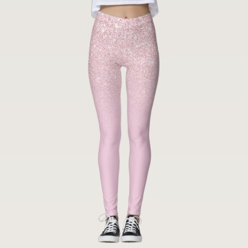 Elegant Girly Dusty Pink Rose Glitter Ombre Leggings