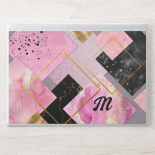 Elegant girly faux Glitter pink black geometric HP Laptop Skin