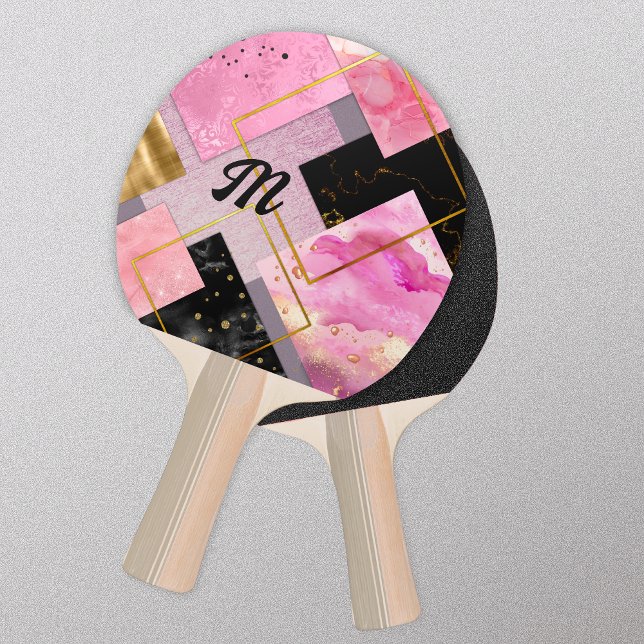 Elegant girly faux Glitter pink black geometric Ping Pong Paddle (Creator Uploaded)