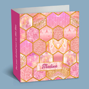 Elegant girly faux Glitter rose gold geometric 3 Ring Binder