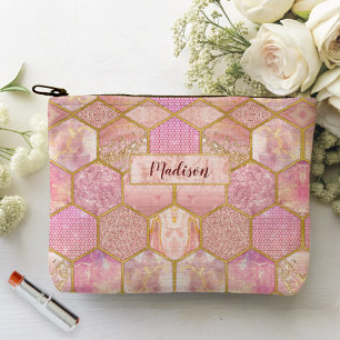 Elegant girly faux Glitter rose gold geometric Accessory Pouch