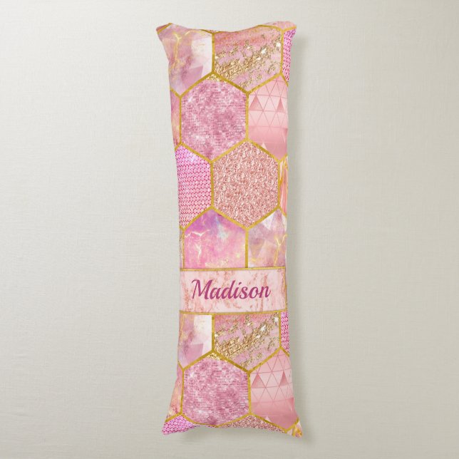 Elegant girly faux Glitter rose gold geometric Body Pillow (Front Vertical)